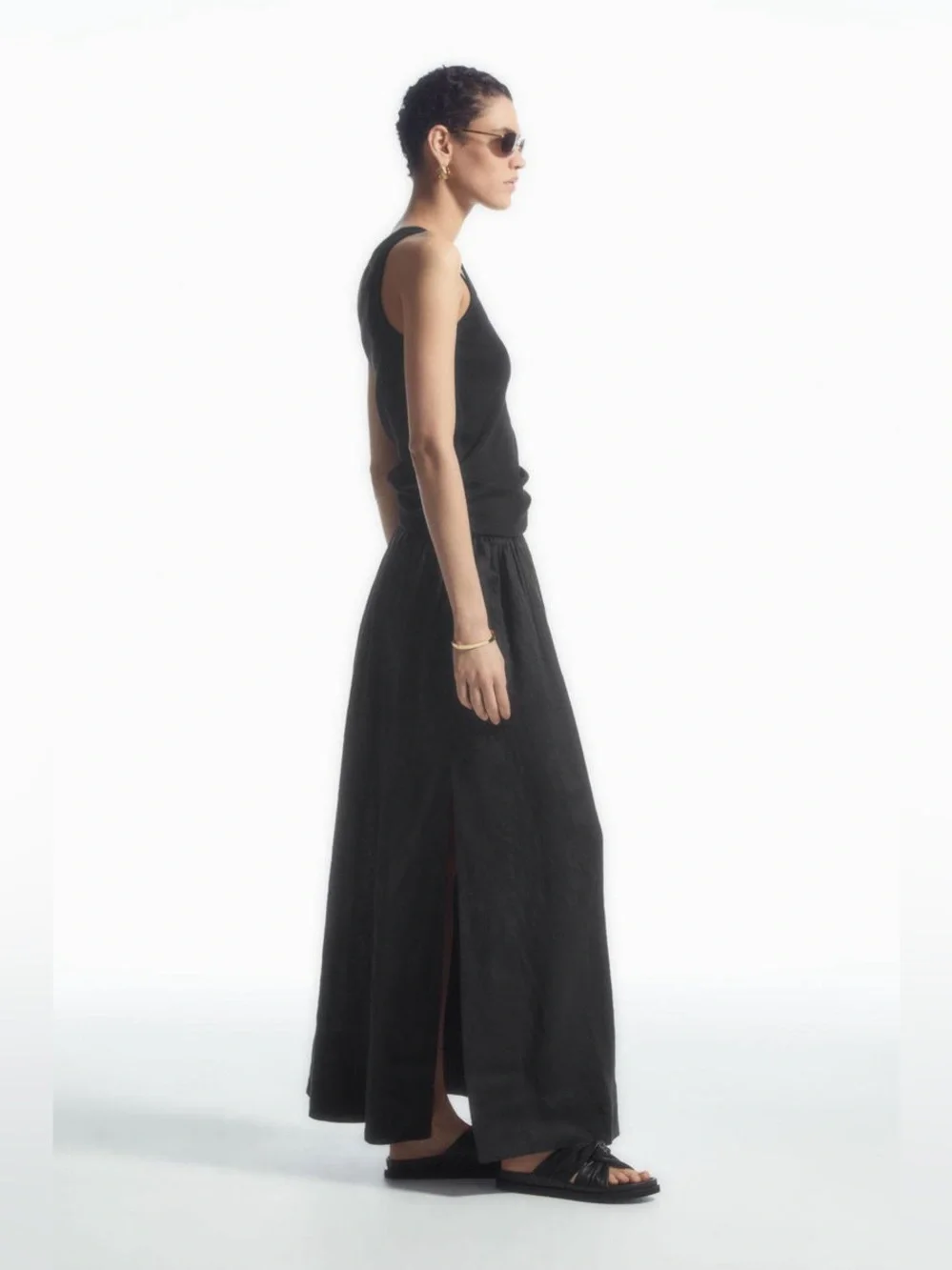 COS Black A-Line Linen Maxi Skirt size 10 NWT Lagenlook coastal classic
